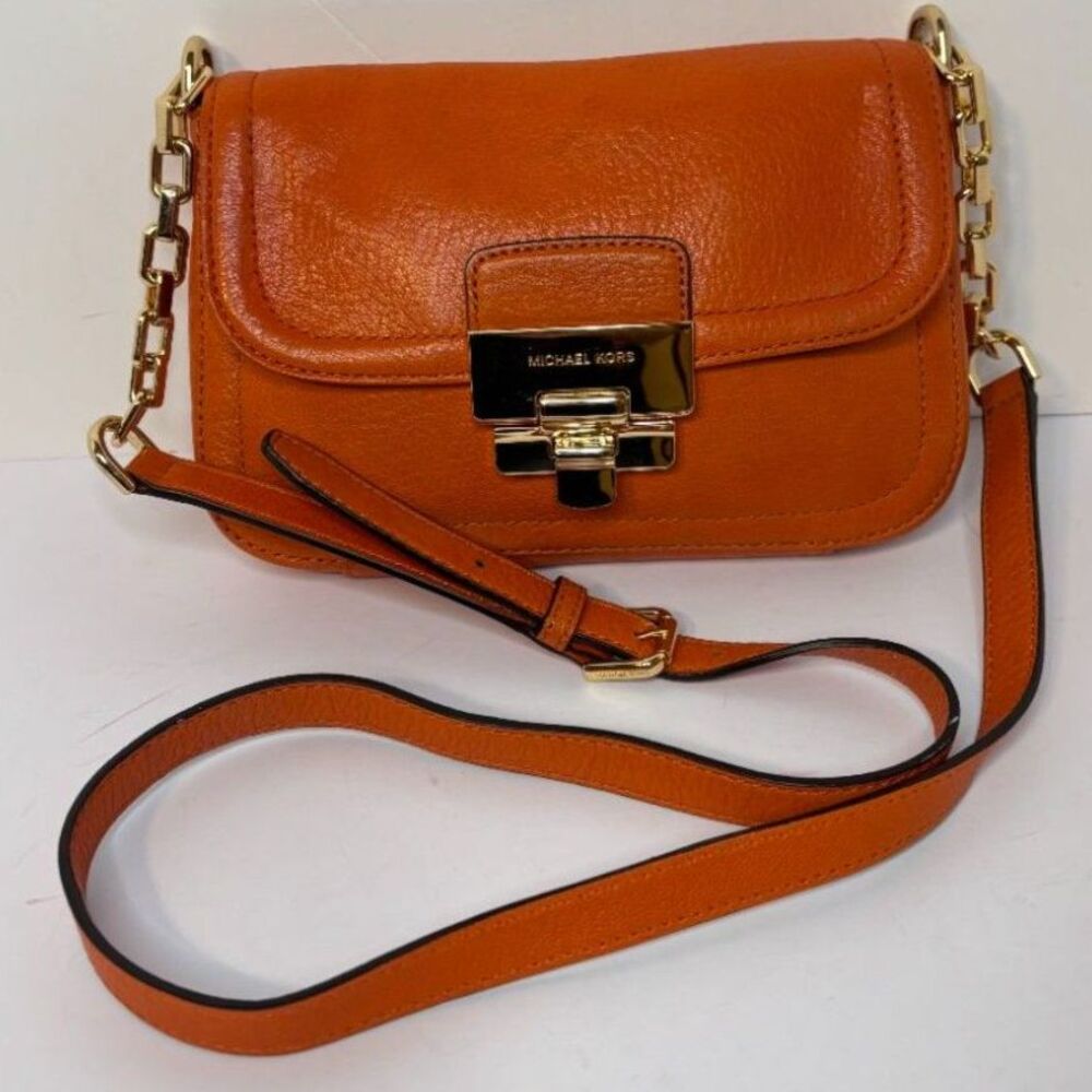Michael Kors Orange Crossbody Bag Gold Hardware Chain Strap